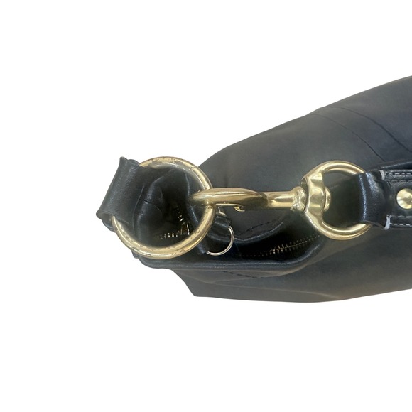 Coach Carly Large Black Leather Hobo Shoulder Bag Gold Hardware Turnlock Closure - Picture 6 of 13